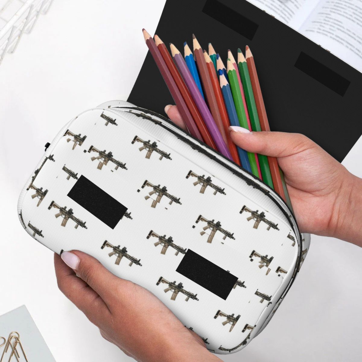 AR-15 탄색 위장 무늬 총 모양 연필 케이스 - 남 - Tan Stationery & Office Supply 리뷰 및 가격
