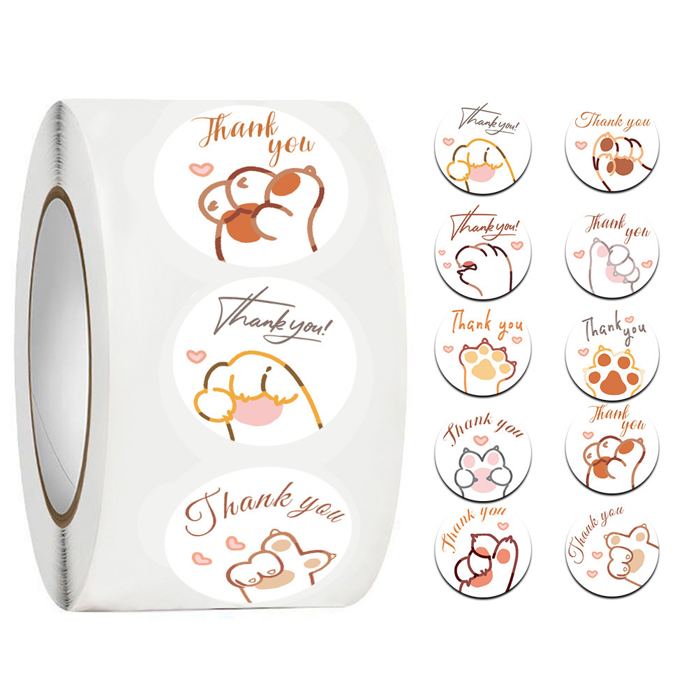 JCAC 500pcs/roll 귀여운 만화 고양이 발  - Sticker Label Roll 리뷰 및 가격